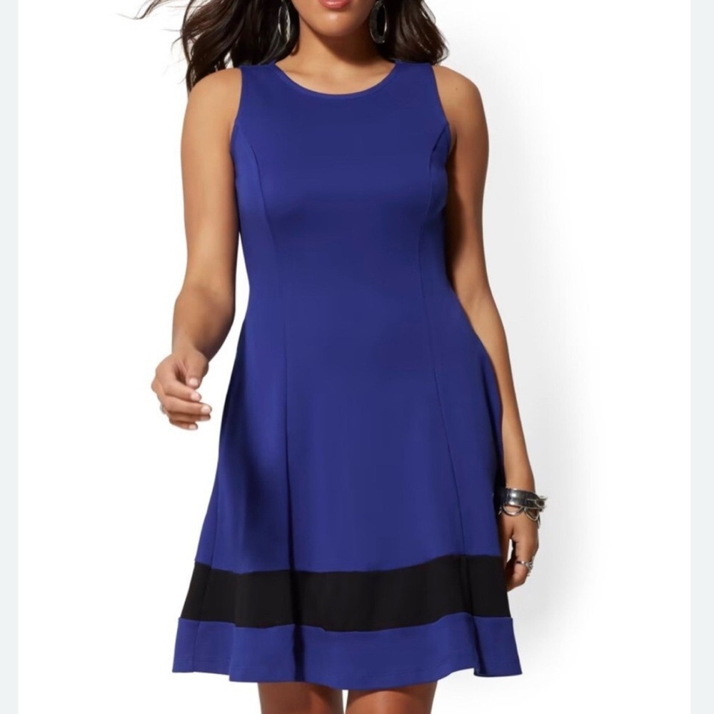 EUC New York and company Elegant Blue and black Sleeveless Dress Sz XS